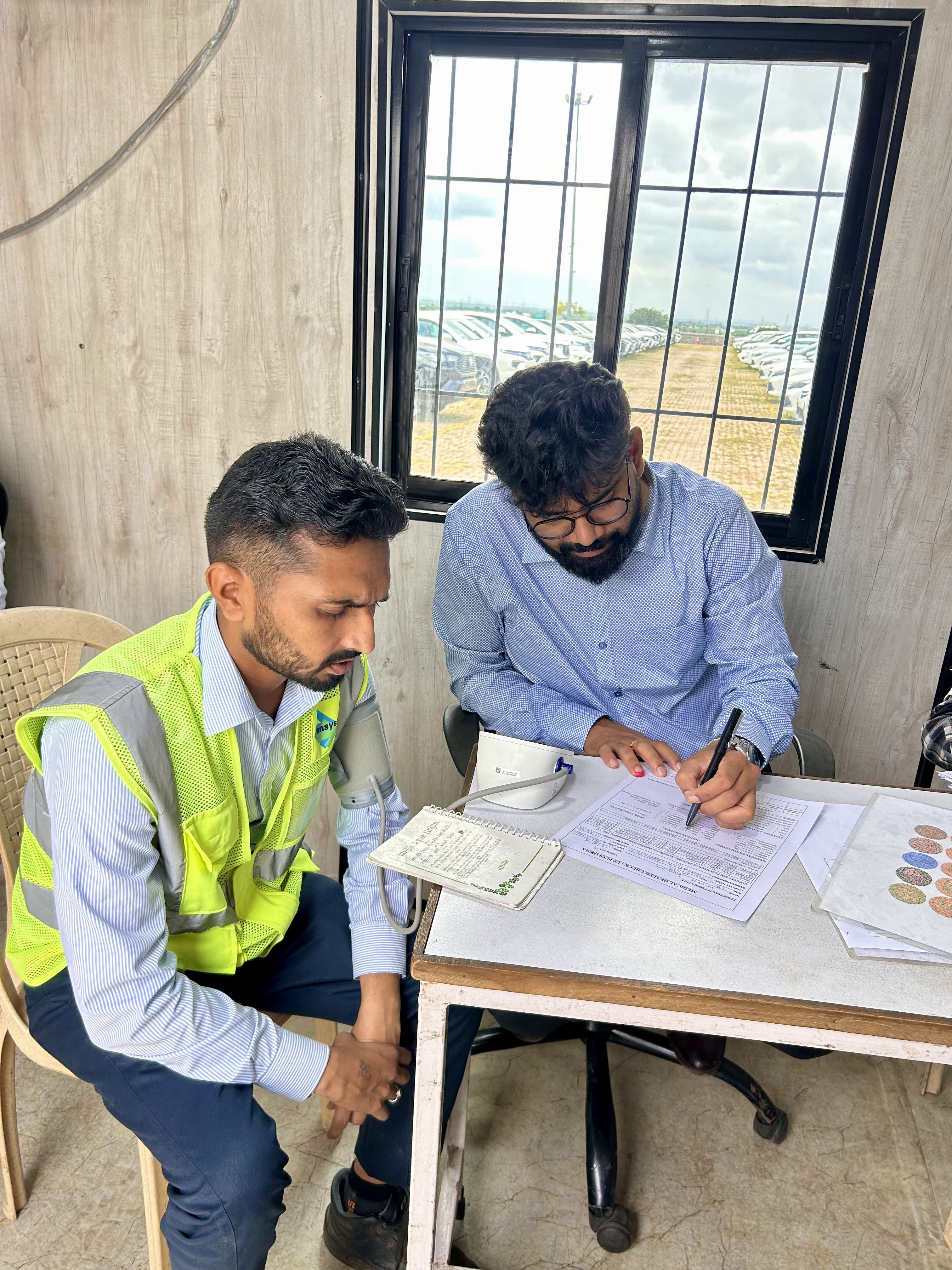 A doctor performing a visual examination.